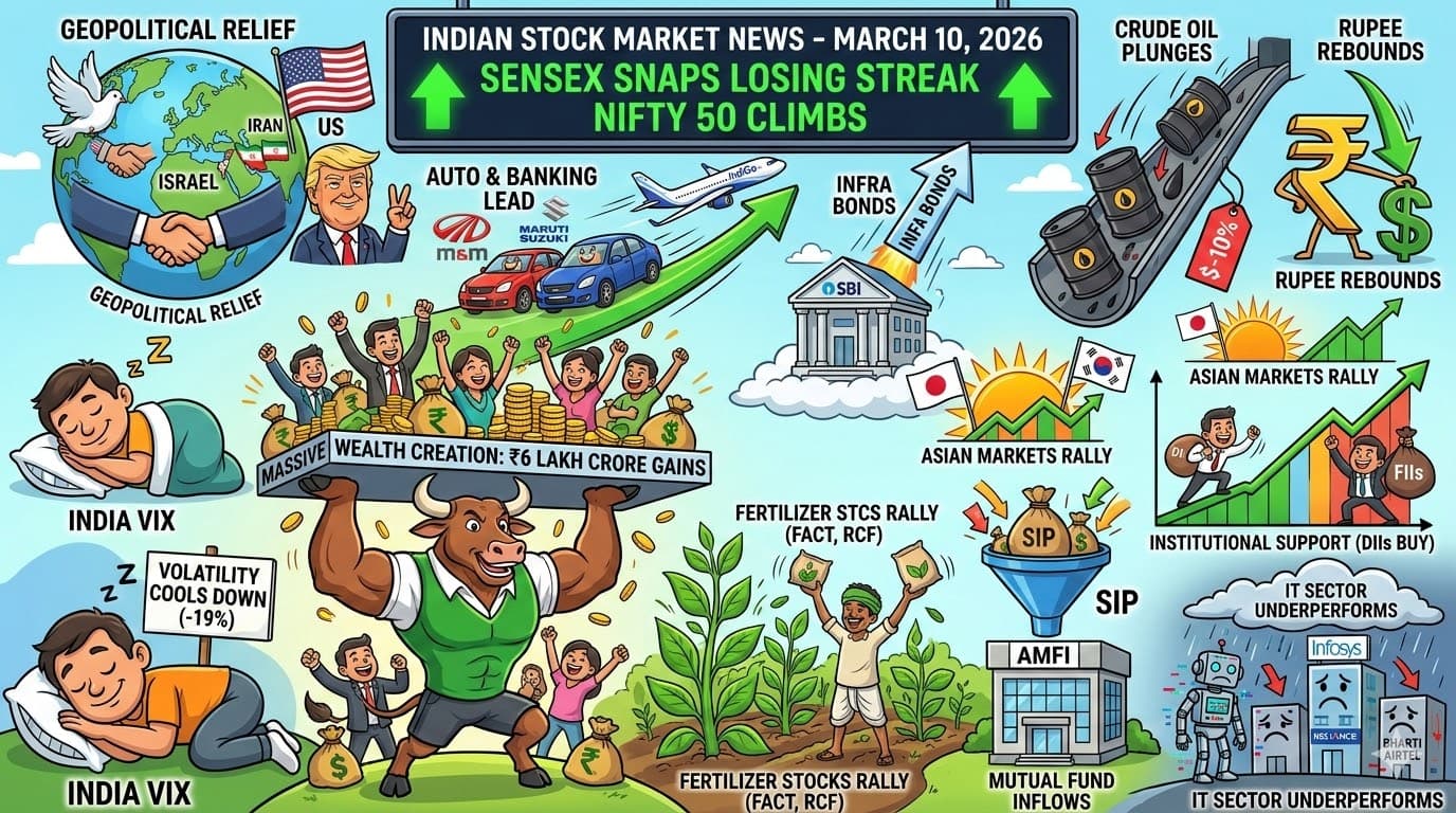 March 10, 2026: Sensex Snaps Losing Streak, Investors Gain ₹6 Lakh Crore